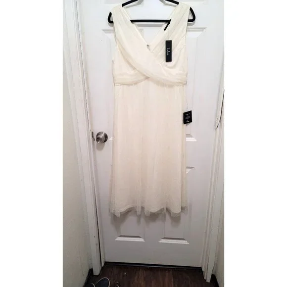 NWT! Lulus Mesmerized By You Cream Dotted Tulle Midi Dress - Picture 5 of 13